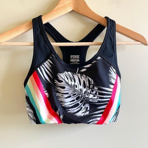 PINK Victorias Secret Ultimate unlined sports bra Monstera Tropical Rainbow Sz S - Picture 1 of 7